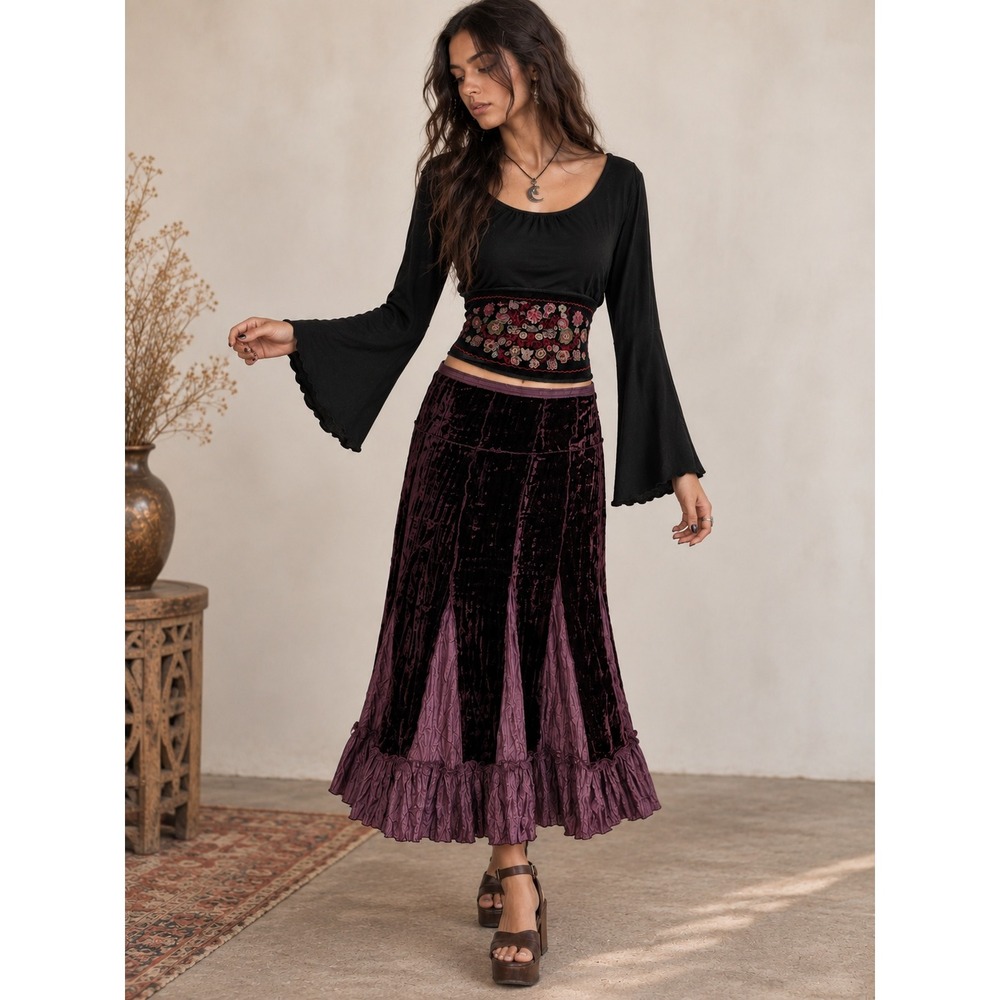 Vintage 90s Boho Fairycore Whimsigoth Bell Sleeve Corset Top L
